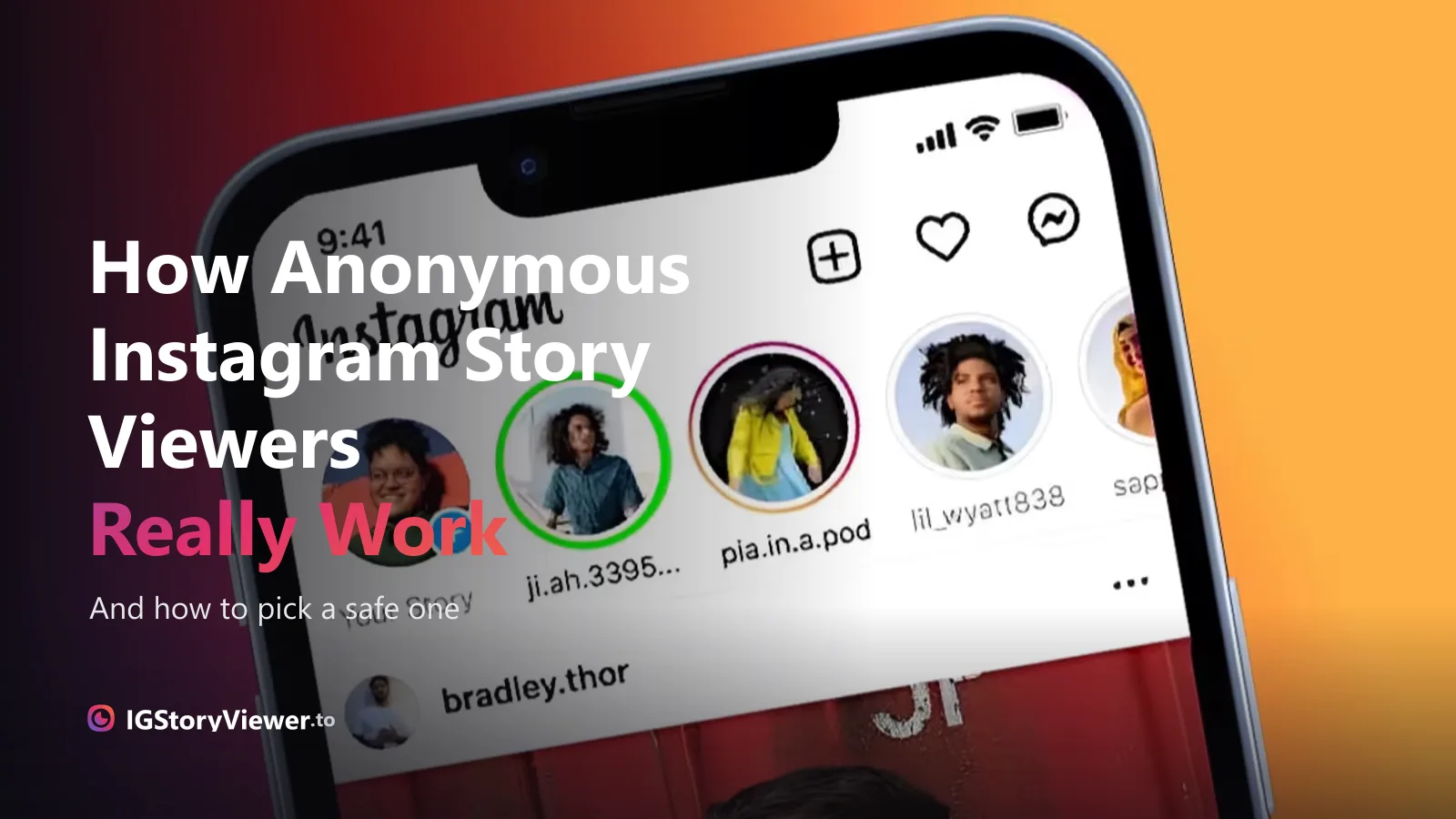 An iPhone showing the Instagram story tray with one story ring highlighted, under the headline "How anonymous story viewers work"