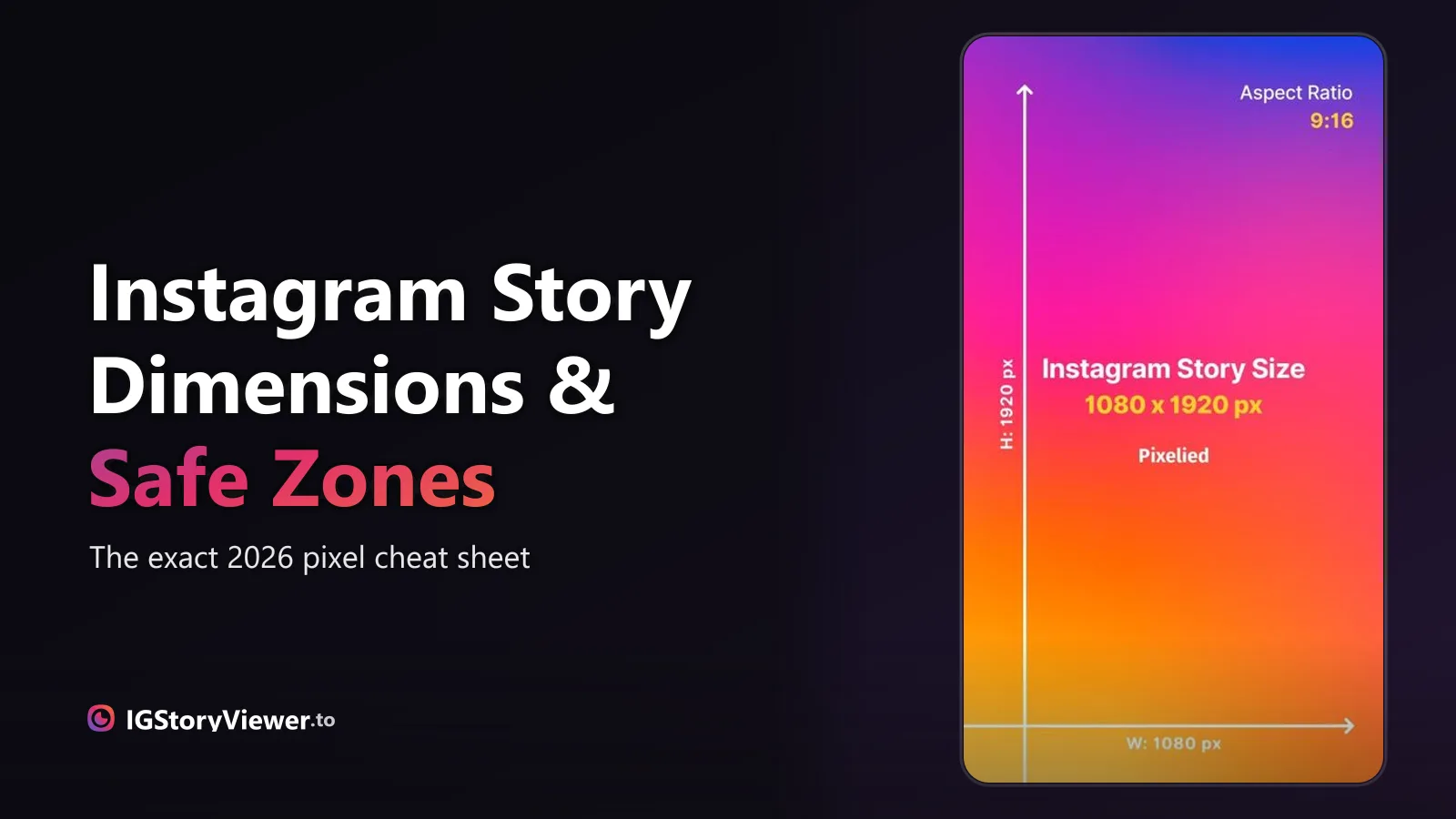 A person holding a phone with the Instagram app open, next to the headline "Instagram Story Dimensions & Safe Zones"