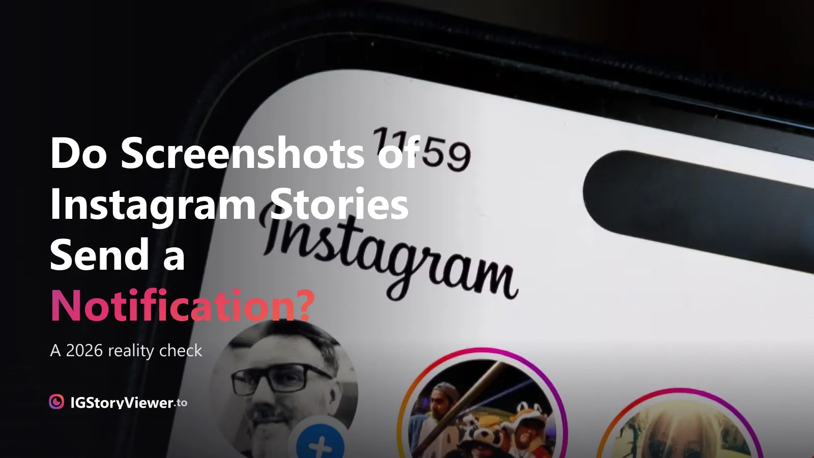 An iPhone showing the Instagram home screen with the headline "Do screenshots of Instagram stories send a notification?"