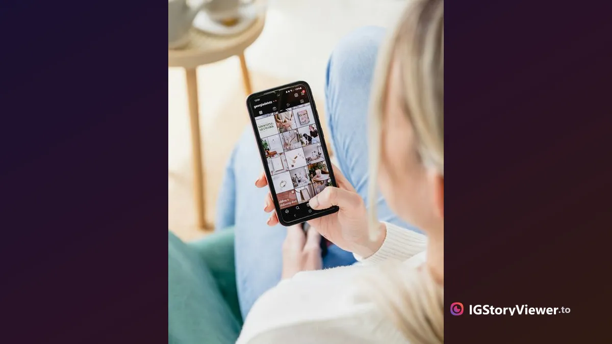 A person scrolling an Instagram profile grid on their phone
