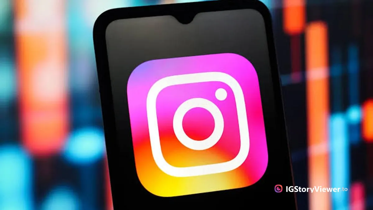 The Instagram logo glowing on a phone screen against a colorful background